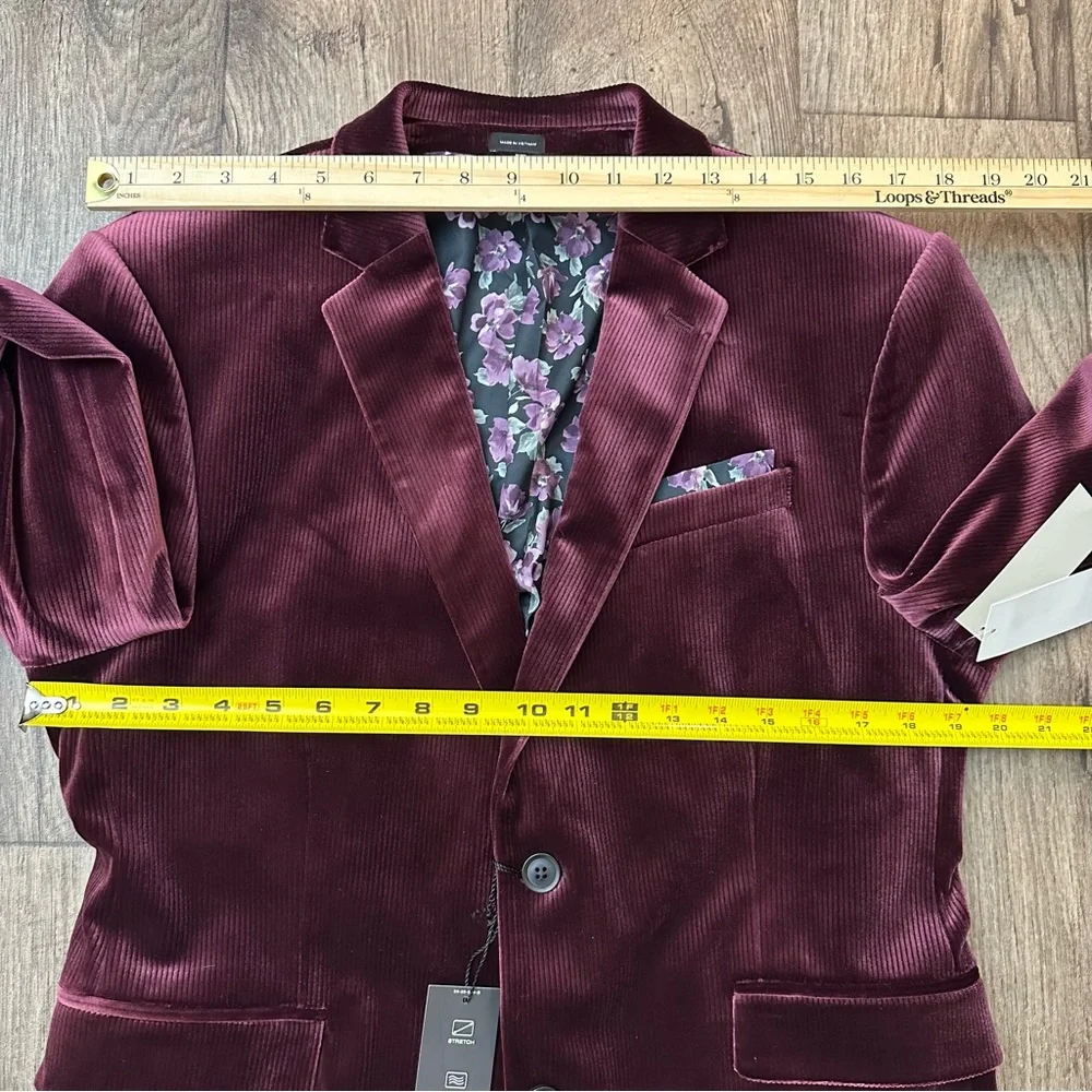 JF J. Ferrar Evening Velvet Blazer Jacket Slim Fit Men’s Sz 40 SH Red Wine